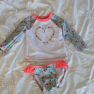 Cat & Jack Floral Heart Kids Swim Rashguard Set - Peach and Blue